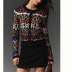 Maeve crew neck animal print cardigan sweater NWT